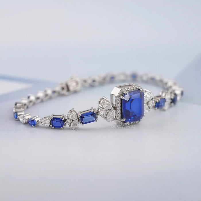 Sapphire Emerald Gemstone And Lab Diamond Halo Bracelet