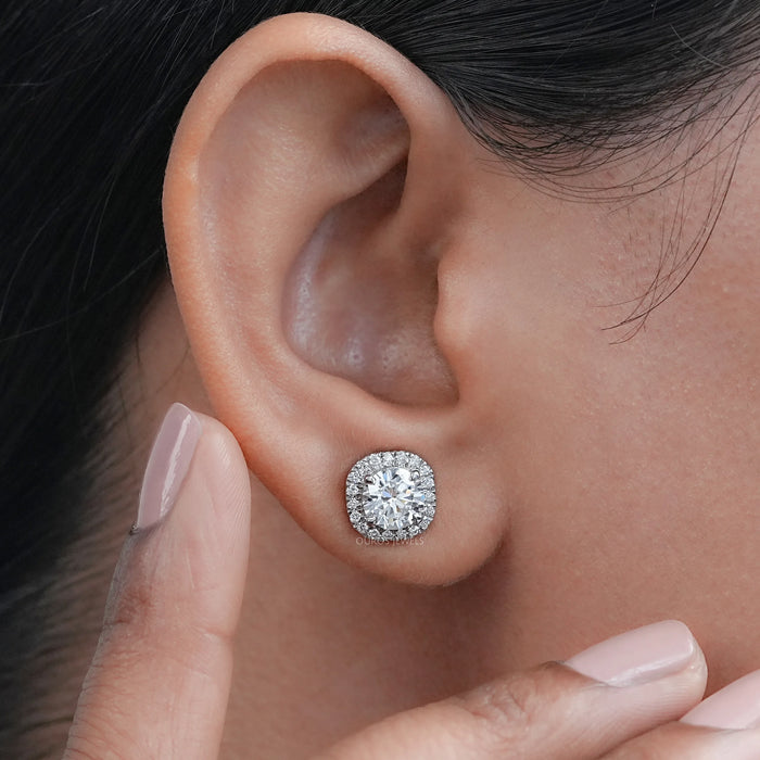 Brilliant Round Lab Diamond Halo Stud Earrings