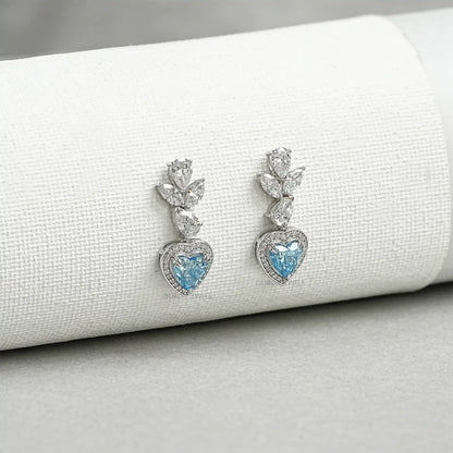 Blue Heart Halo Diamond Dangle Earrings Earrings
