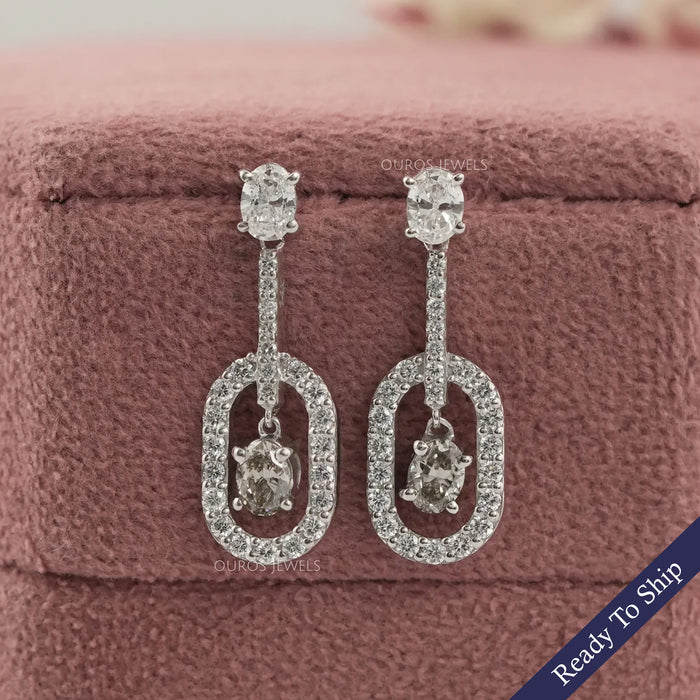 Olive Oval Lab Diamond Halo Drop Earrings