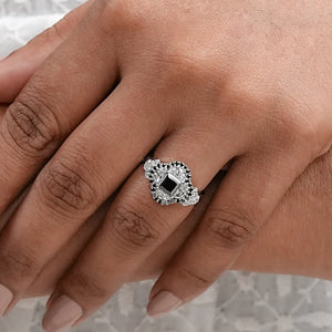 Half Moon Halo Black Diamond Engagement Ring