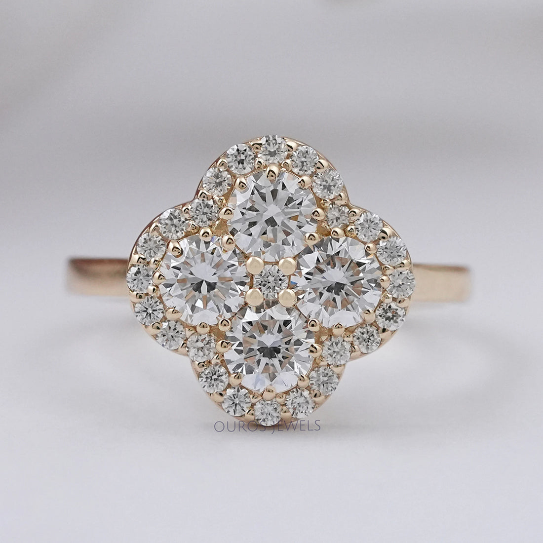 Halo Flower Shape Round Lab Diamond Anniversary Ring Ring