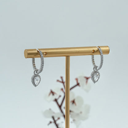 Rose Cut Pear Diamond Halo Charm Hoop Earrings Earring