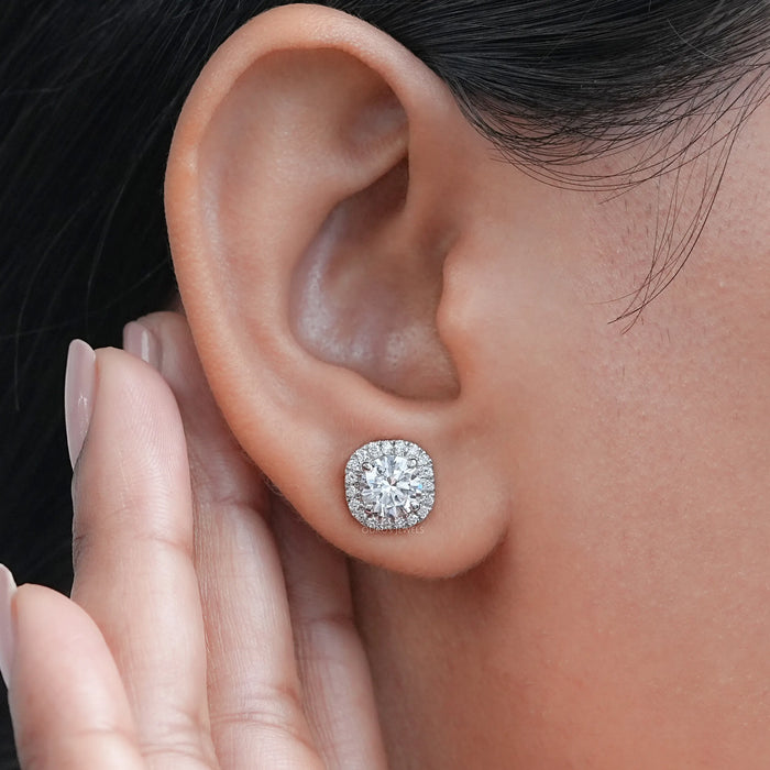 Brilliant Round Lab Diamond Halo Stud Earrings