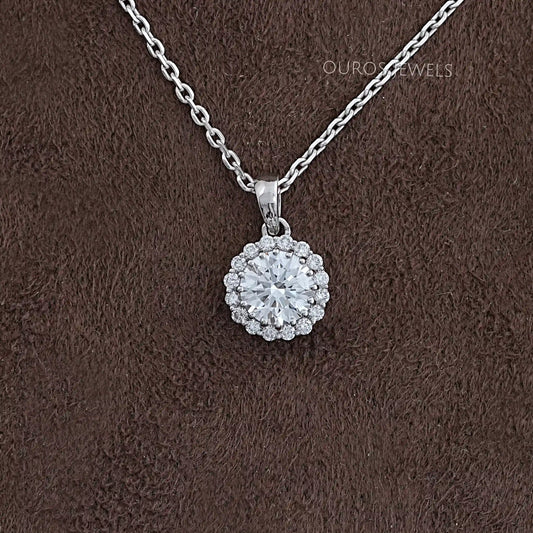 Round Lab Grown Diamond Halo Pendant Necklaces