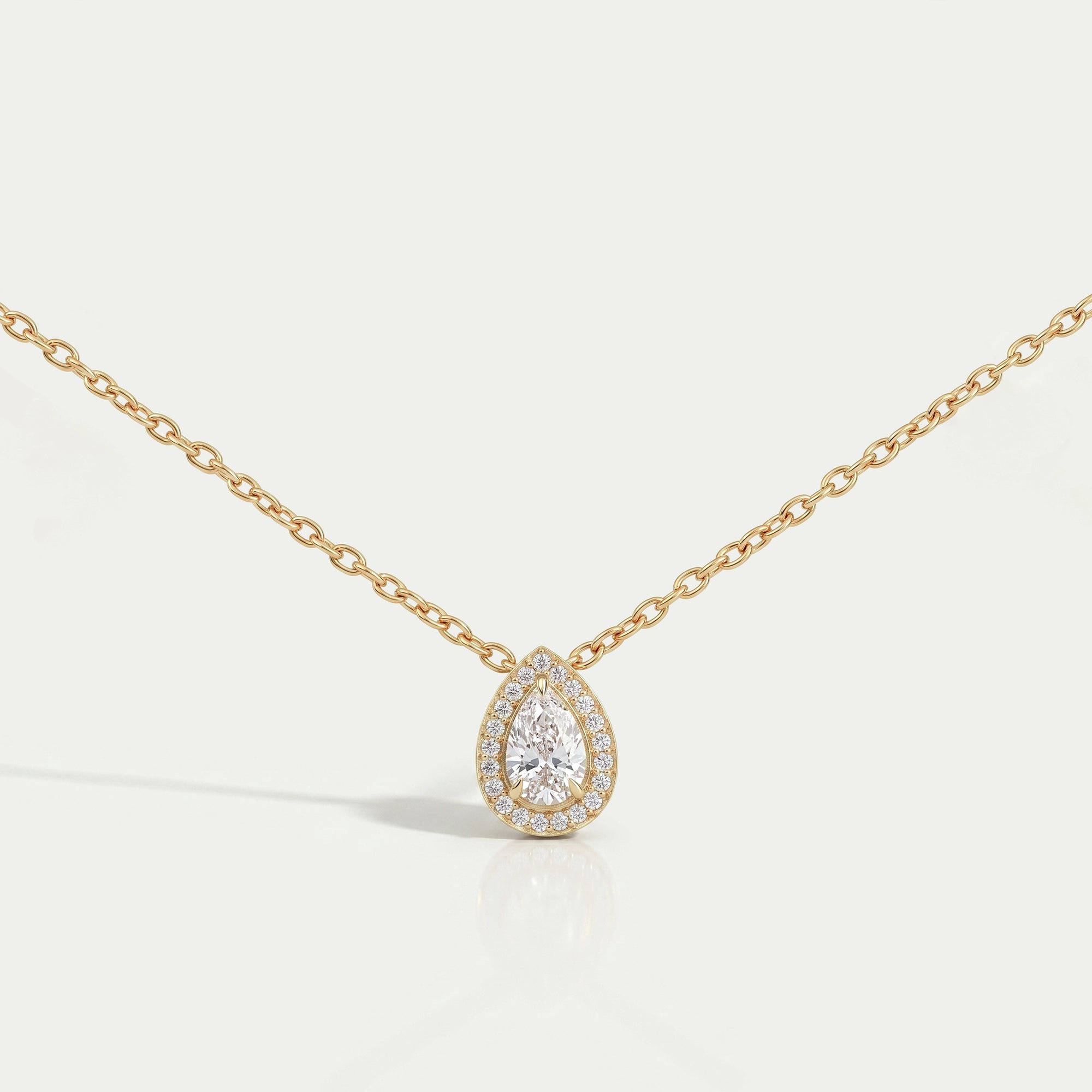 Pear Cut Lab Diamond Halo Pendant Necklaces