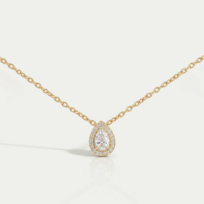 Pear Cut Lab Diamond Halo Pendant Necklaces