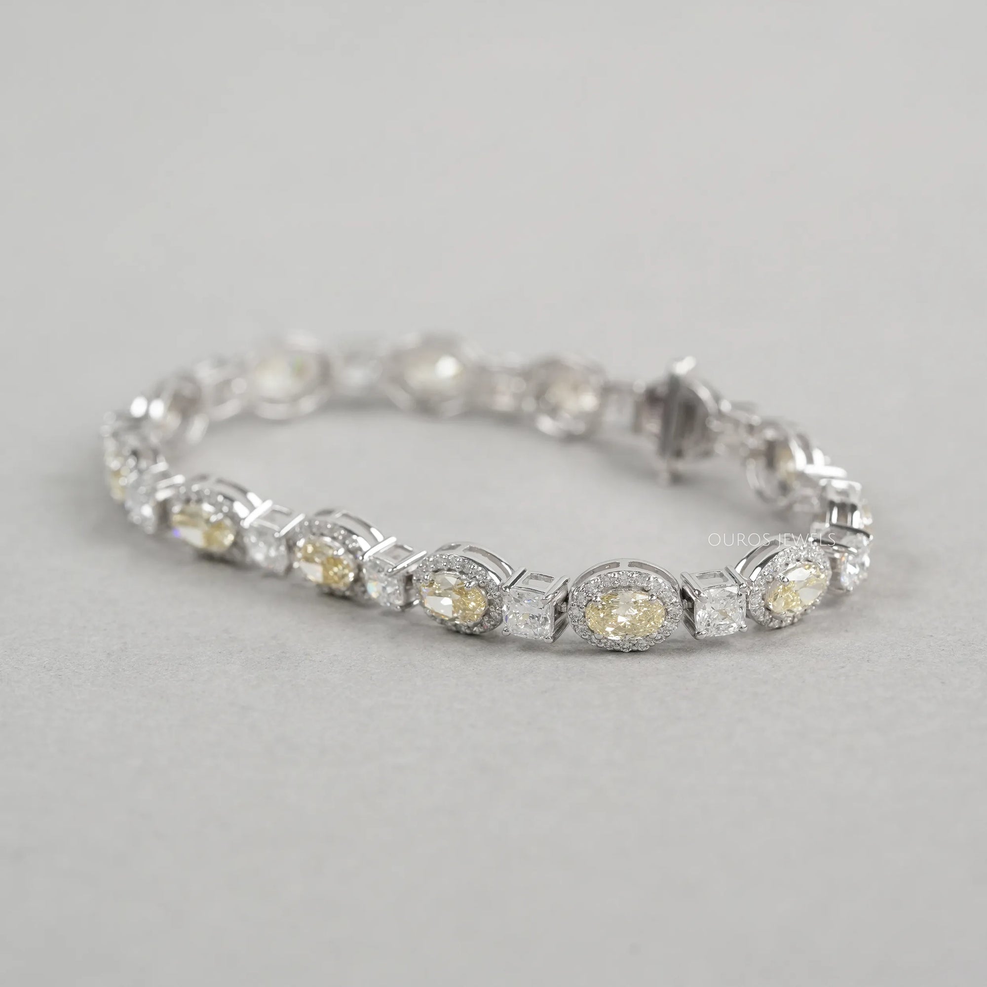 Yellow Oval Cut Halo Lab Grown Diamond Bracelet Bracelet