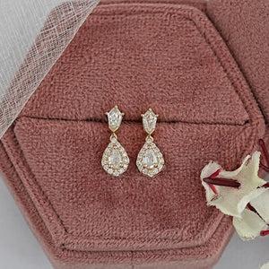 Halo Diamond  Step Cut Pear Dangle Earring