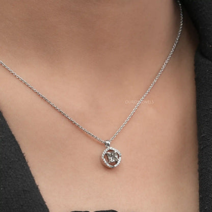 Fancy Olive Cushion Cut Halo Pendant Necklaces