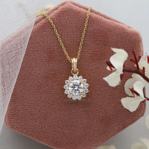 round brilliant cut diamond halo necklace