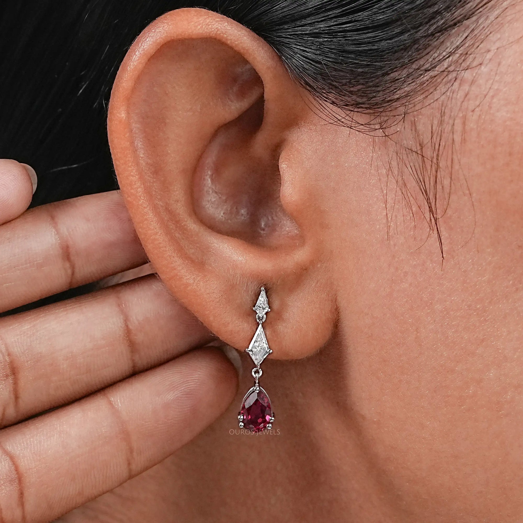 Ruby Pear Gemstone And Kite Cut Drop Earrings