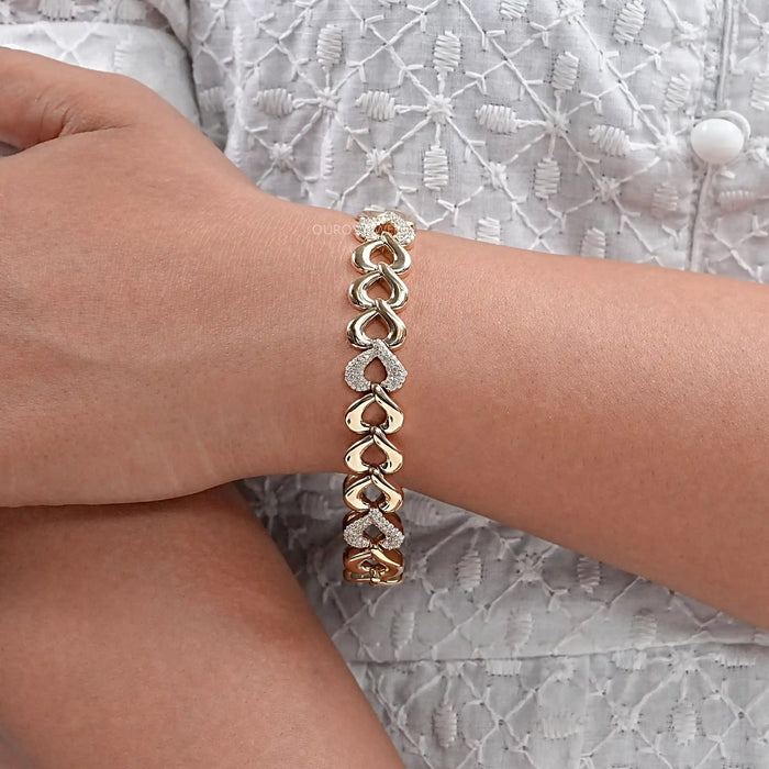 Pave Set Heart Link Bracelet