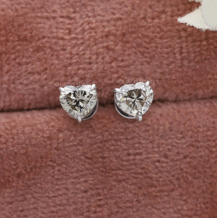 Heart Cut Lab Diamond Back Stud Earrings