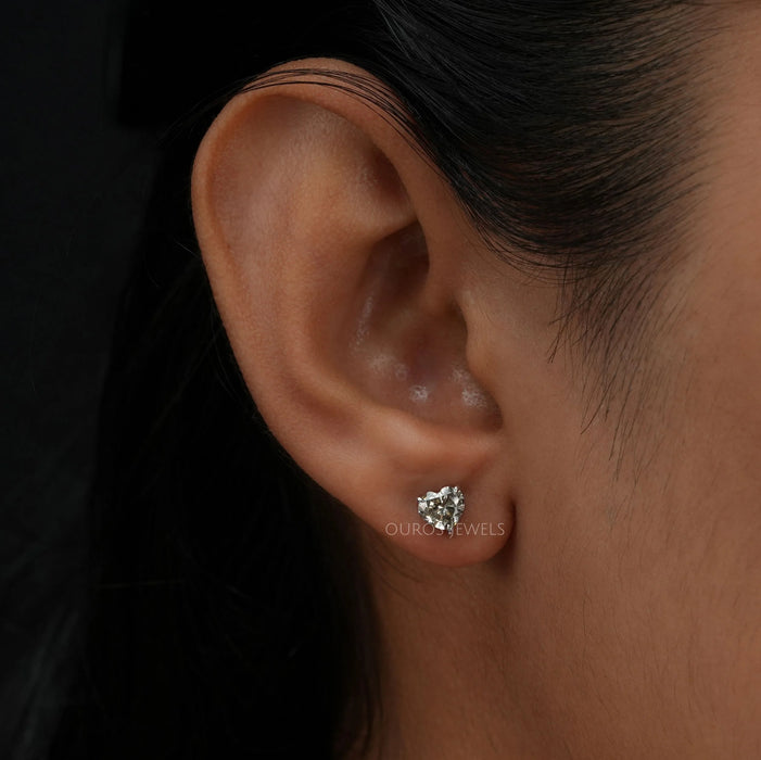 Heart Cut Lab Diamond Back Stud Earrings