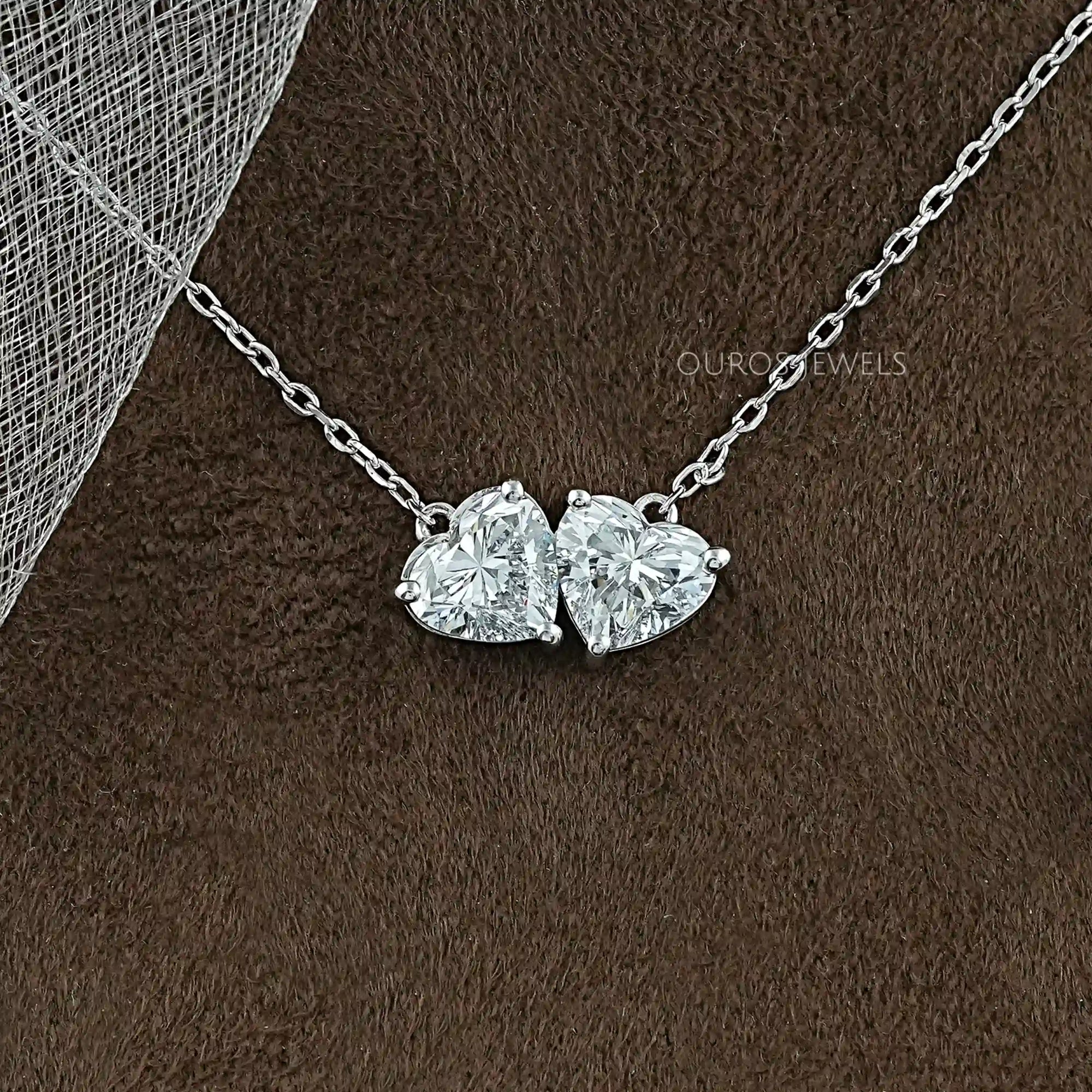 Heart Cut Lab Diamond Toi Et Moi Pendant Necklaces