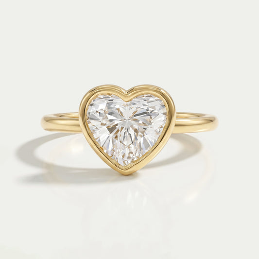 Heart Diamond Bezel Set Soliatire Engagement Ring Rings