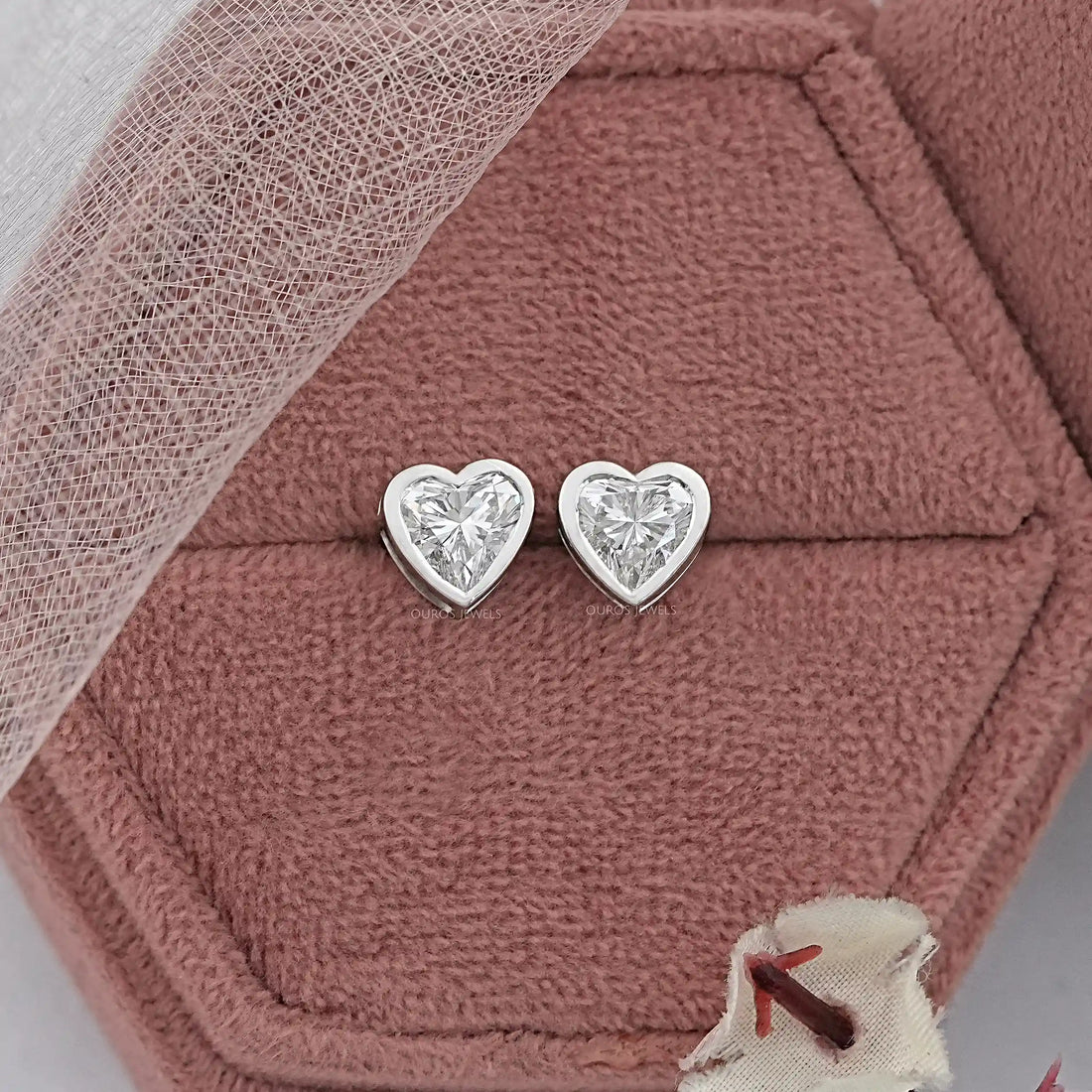 Heart Diamond Bezel Set Stud Earrings Earrings