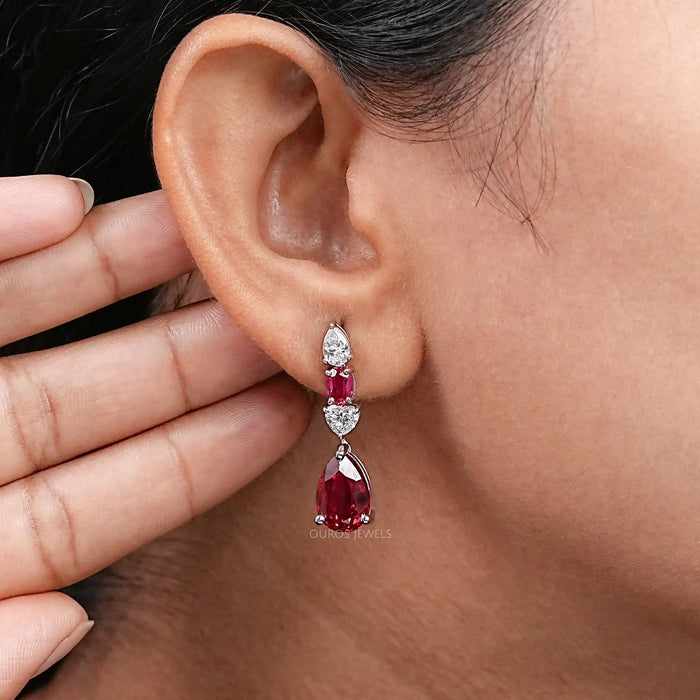 Ruby Pear Gemstone Dangle Earrings