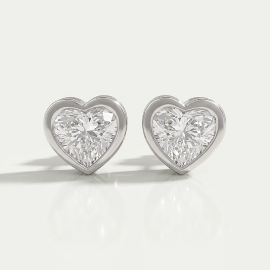 Heart Diamond Bezel Set Stud Earrings