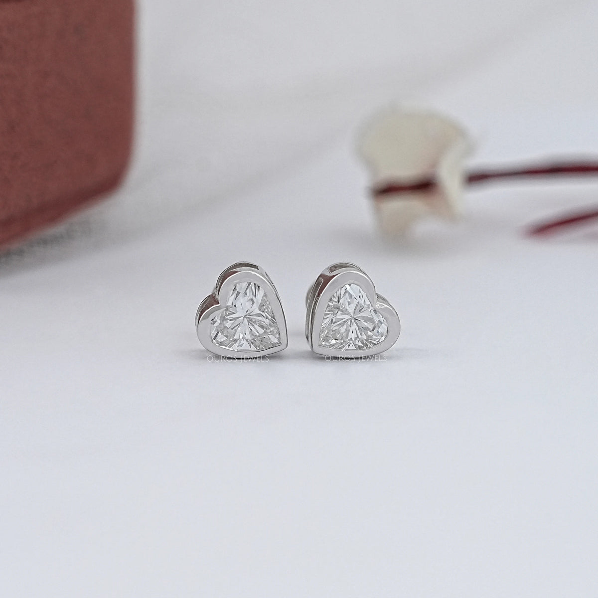 Heart Diamond Bezel Set Stud Earrings Earrings