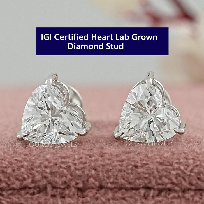 Heart Cut Diamond Stud Earrings With IGI Certified