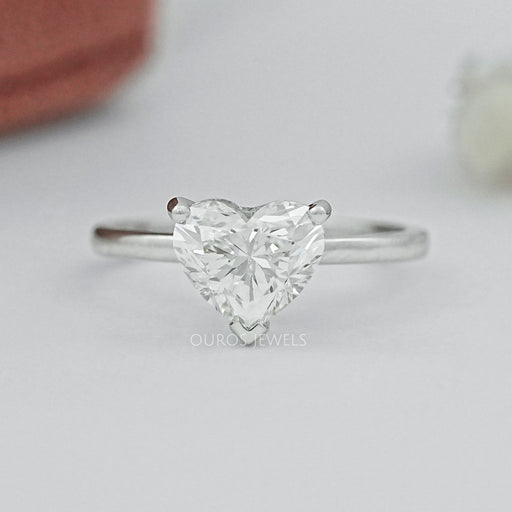 top view of heart cut lab grown diamond solitaire proposal ring
