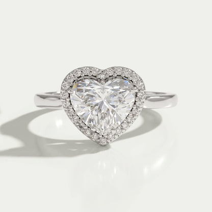 Heart Cut Lab Diamond Solitaire Halo Engagement Ring Rings