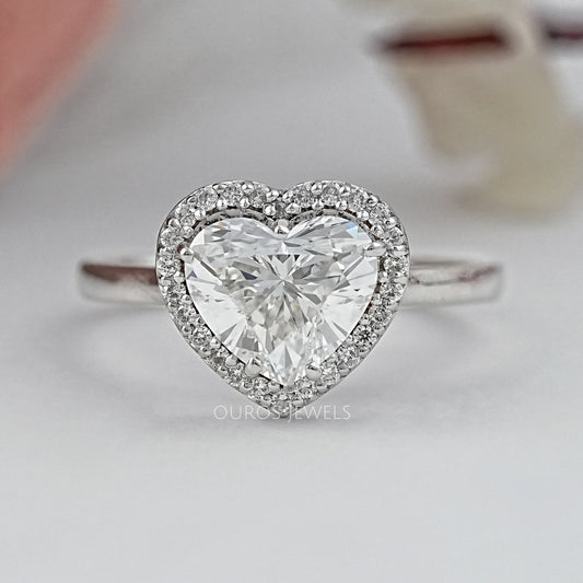 Heart Cut Lab Diamond Solitaire Halo Engagement Ring Rings