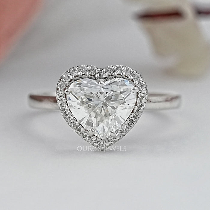 Heart Cut Lab Diamond Solitaire Halo Engagement Ring