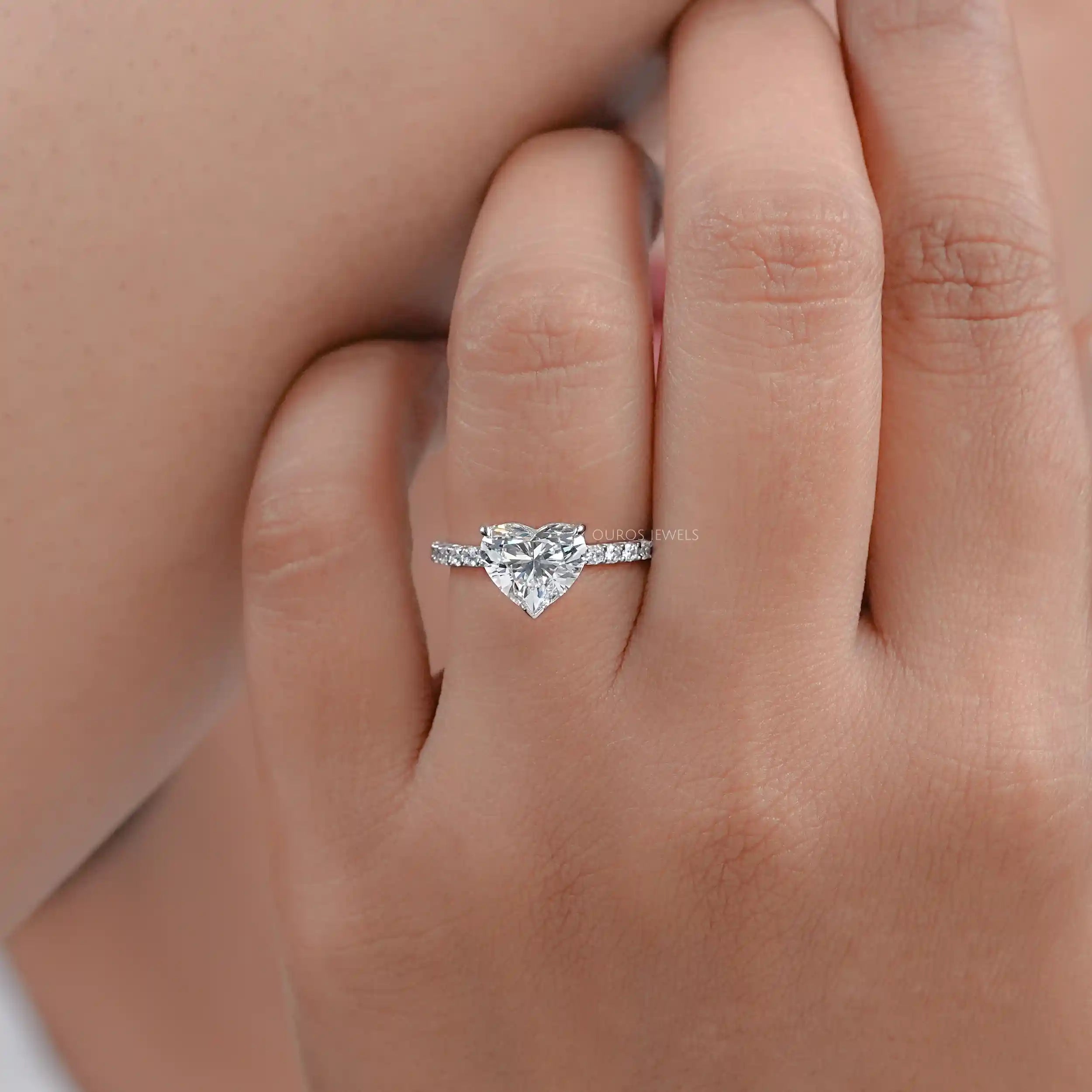 Certified Heart Shaped Diamond Solitaire Accent Ring