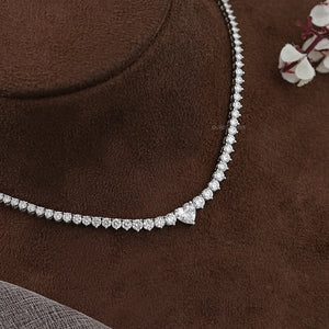 Heart And Round Cut Diamond Tennis Necklace