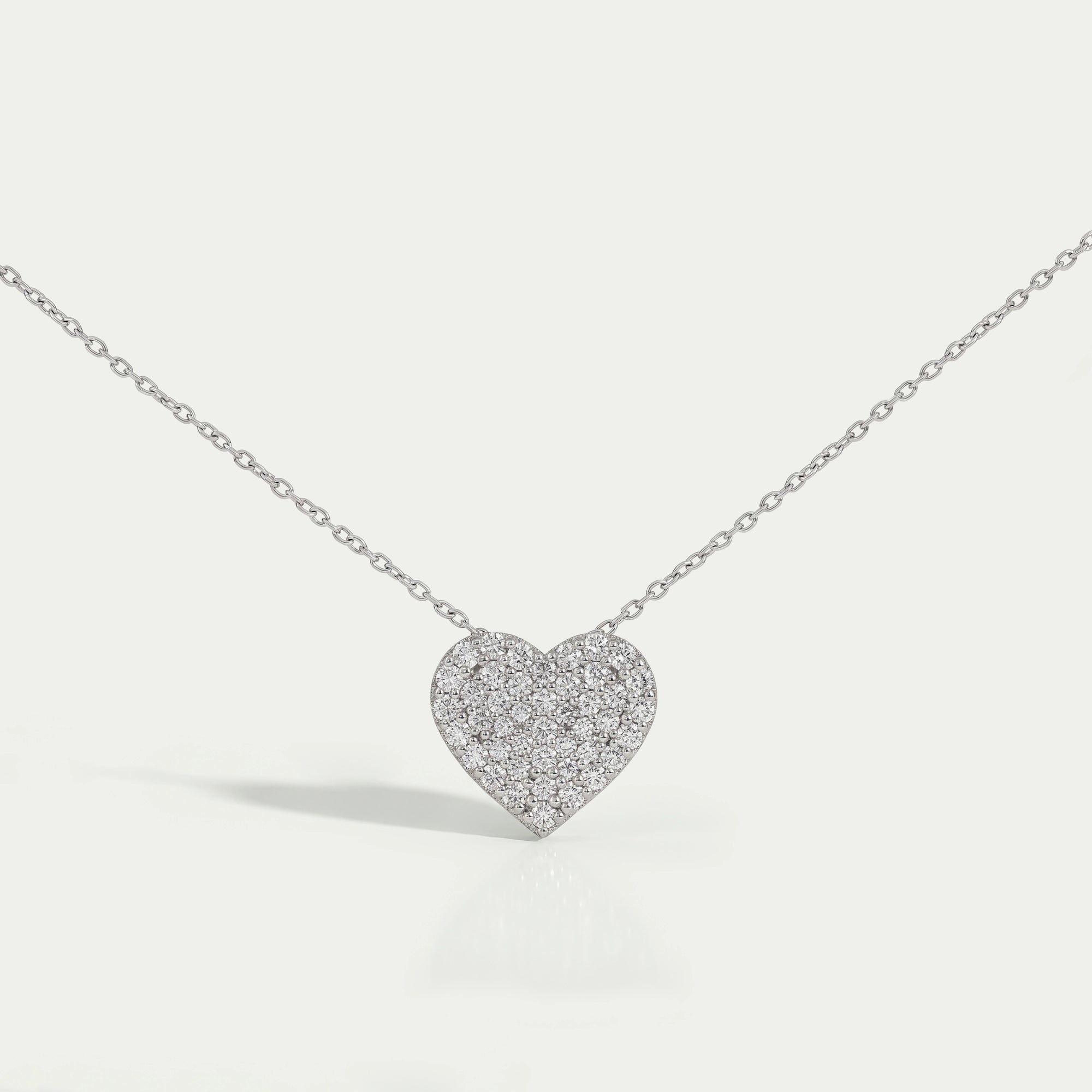 Heart Shape Round Diamond Pave Set Pendant Necklaces
