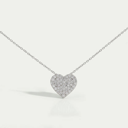 Heart Shape Round Diamond Pave Set Pendant Necklaces