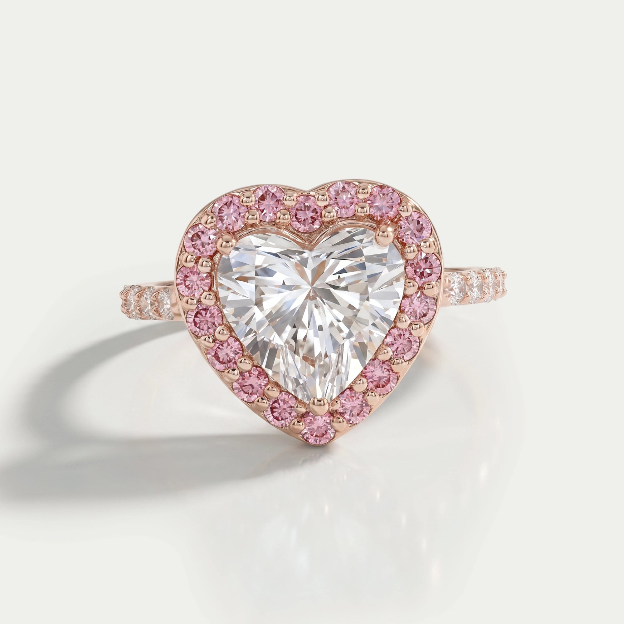 Heart Lab Diamond Pink Halo Engagement Ring