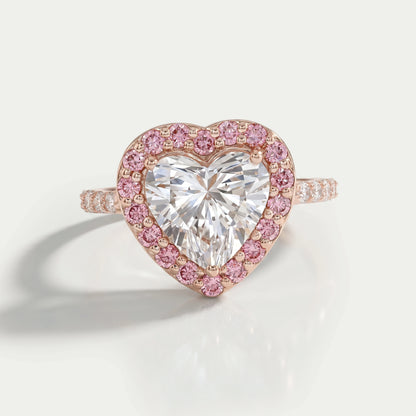 Heart Lab Diamond Pink Halo Engagement Ring