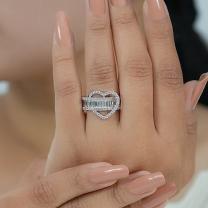 Heart Shape Baguette Half Eternity Band Ring