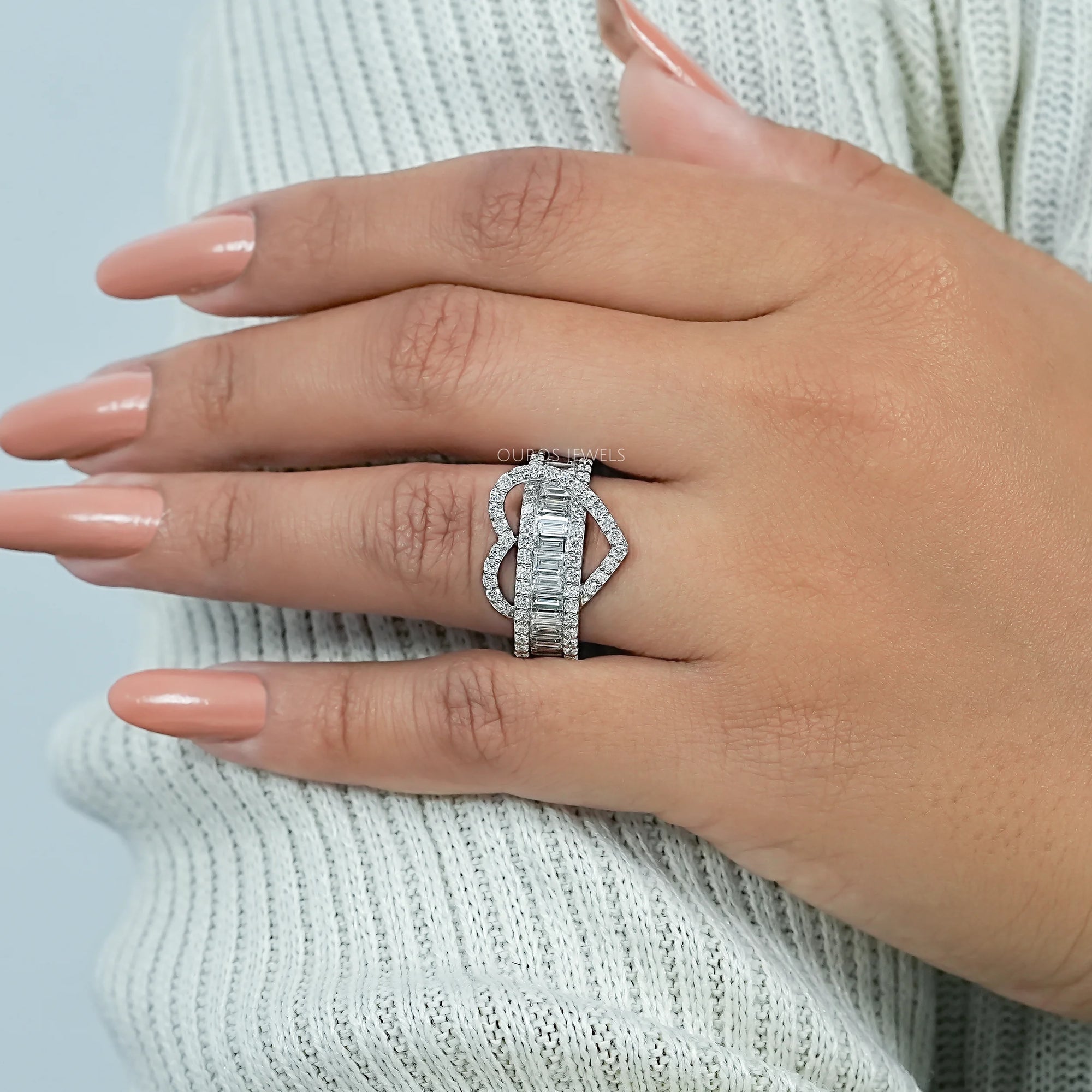 Heart Shape Baguette Half Eternity Band Ring