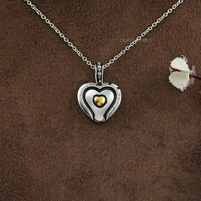 Heart Shaped Round Diamond Signet Pendant Necklaces