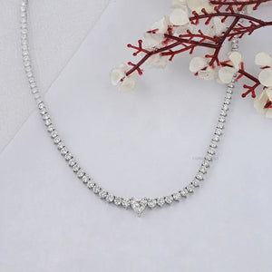 Heart And Round Cut Diamond Tennis Necklace