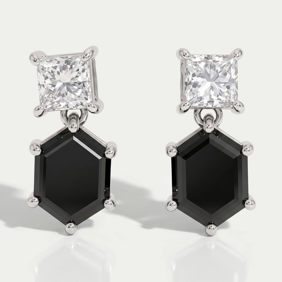 Hexagon Black Diamond Dangle Earrings Earrings