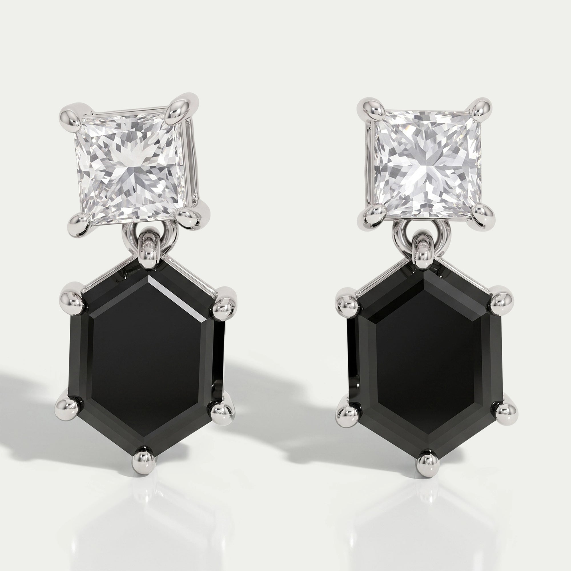 Hexagon Black Diamond Dangle Earrings Earrings