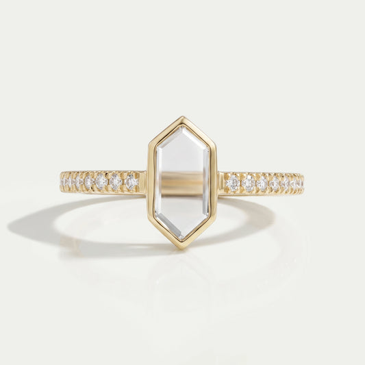 Hexagon Long Portrait Cut Diamond Solitaire Accent Ring