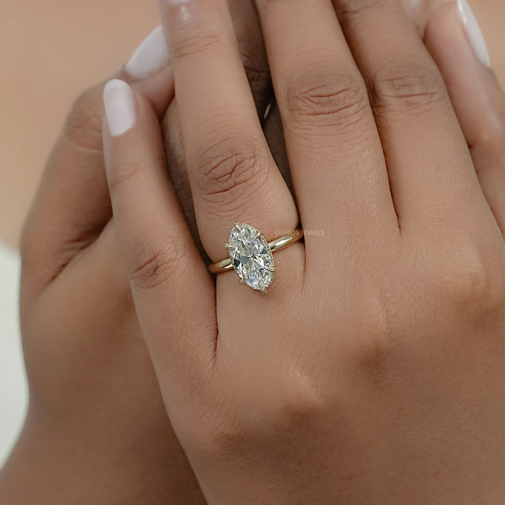 Old Mine Moval Cut Hidden Halo Engagement Ring