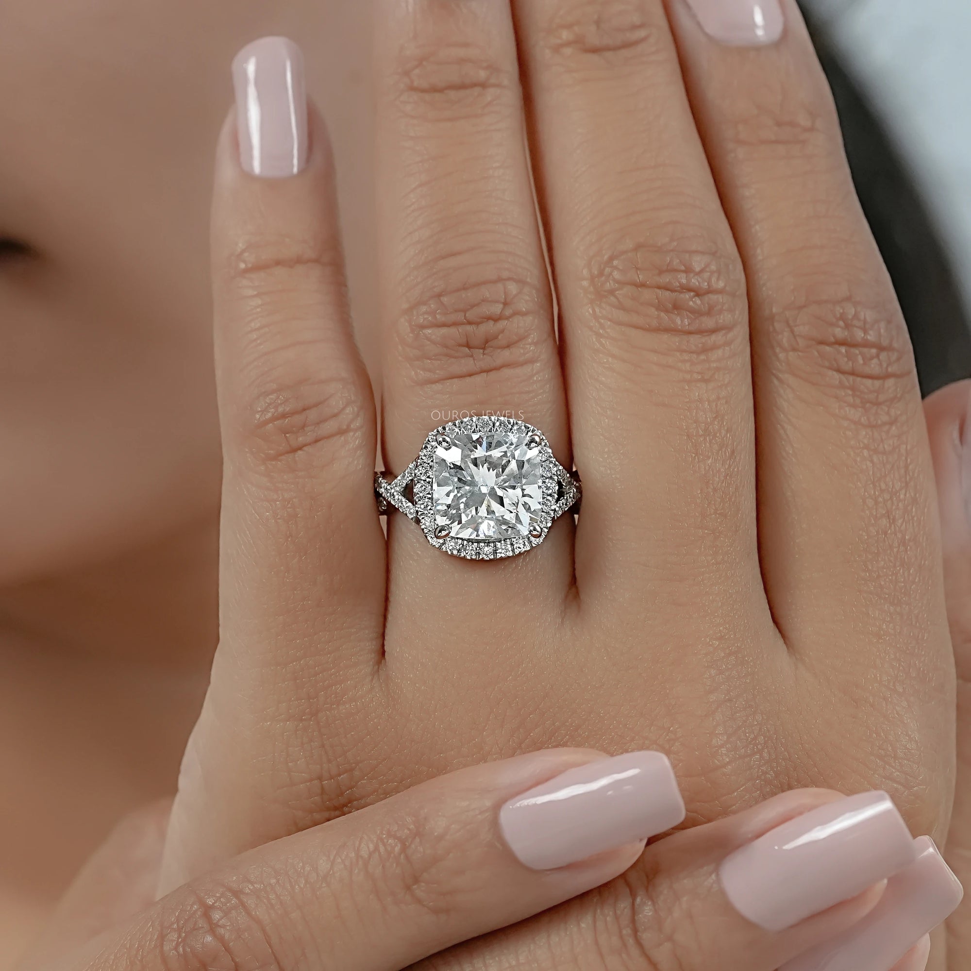 Twisted Square Cushion Cut Hidden Halo Ring Rings