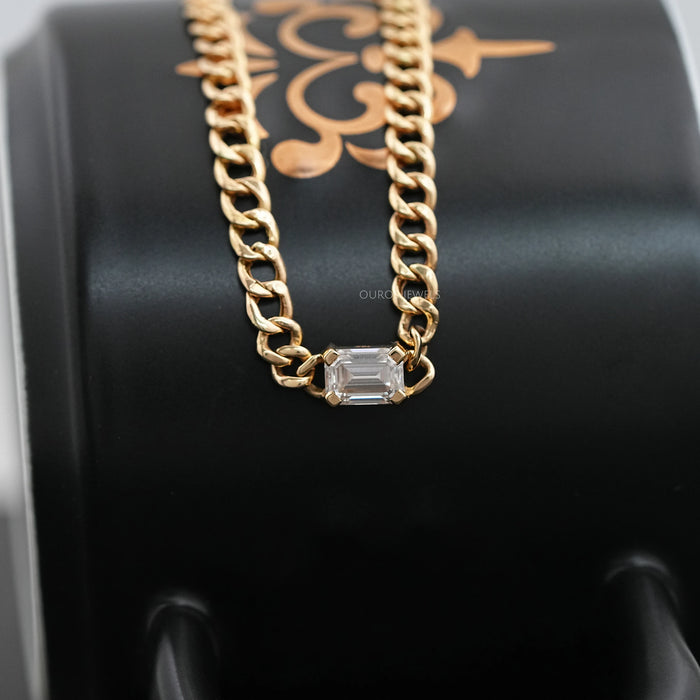 Emerald Cut Cuban Link Necklace For Men's