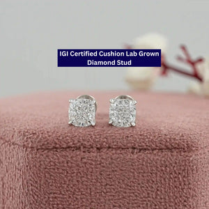 Cushion Cut Lab Diamond Solitaire Stud Earrings