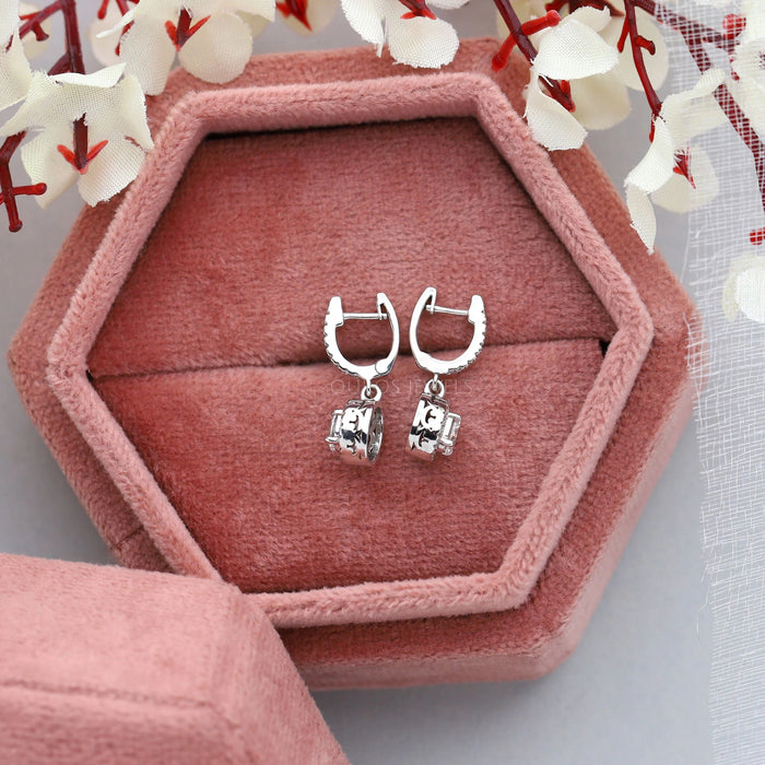 Oval Cut Lab Grown Diamond Halo Drop Earrings