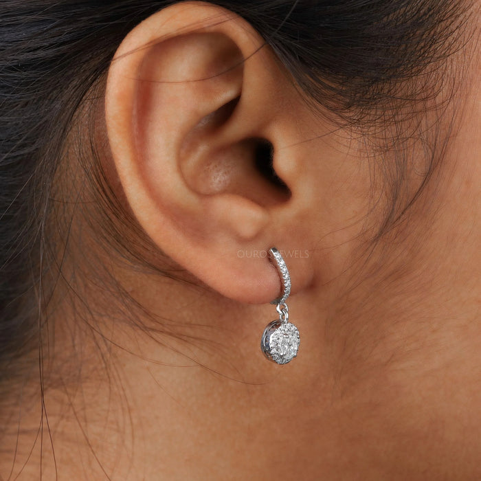 Oval Cut Lab Grown Diamond Halo Drop Earrings