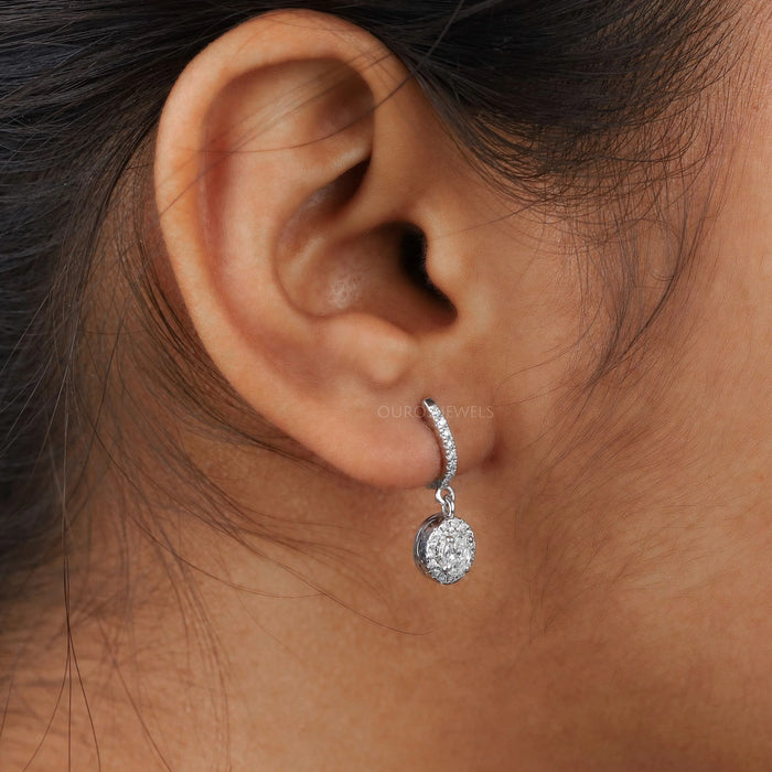 Oval Cut Lab Grown Diamond Halo Drop Earrings